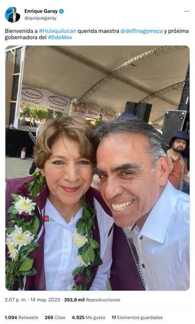 Enrique Garay muestra apoyo a Delfina Gómez