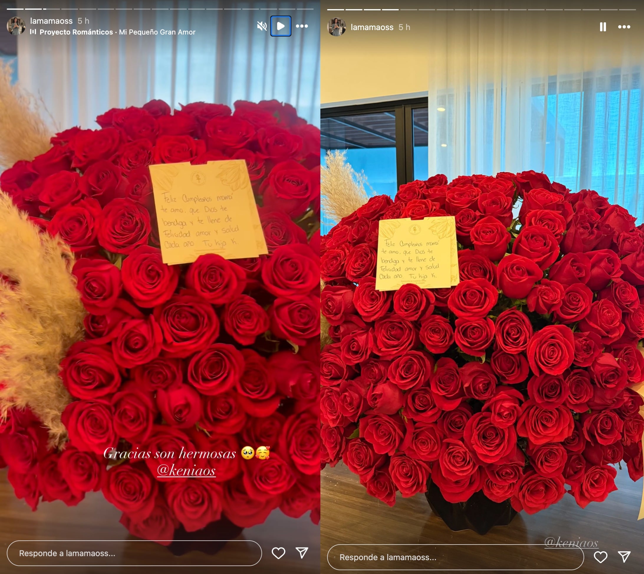 Kenia Os le regaló un enorme ramo de flores a su mamá, Mireya Osuna