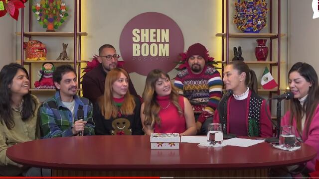 Claudia Sheinbaum presenta a su “palomilla” en la edición navideña de su podcast Shein Boom