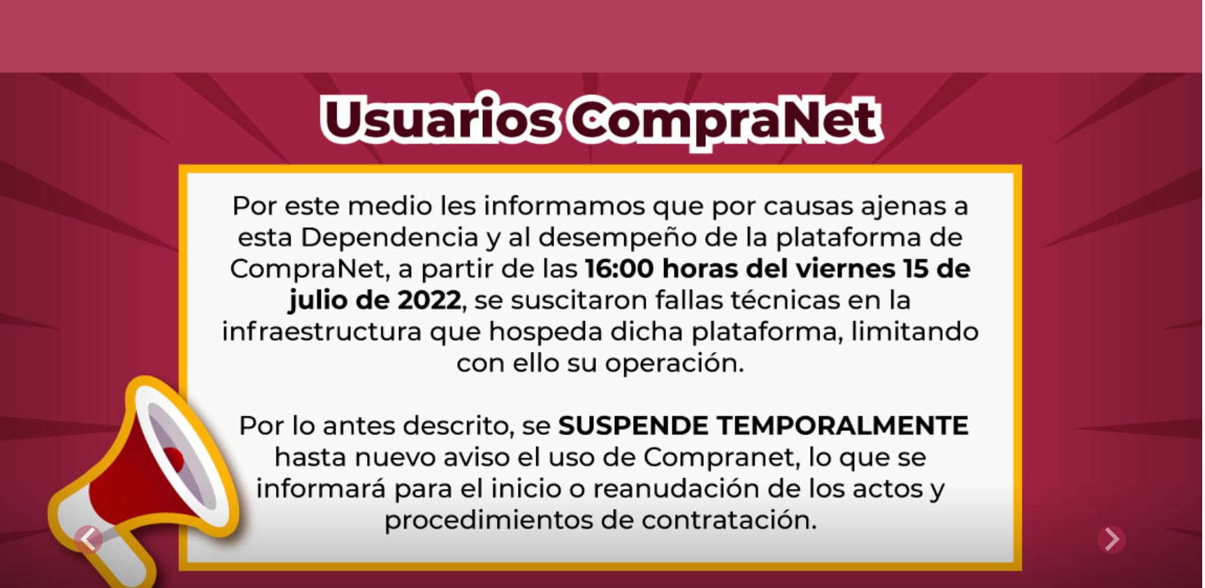 Gobierno de México suspende Compranet de manera temporal y hasta nuevo aviso