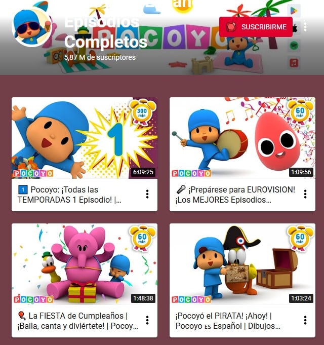 Pocoyó en YouTube Kids