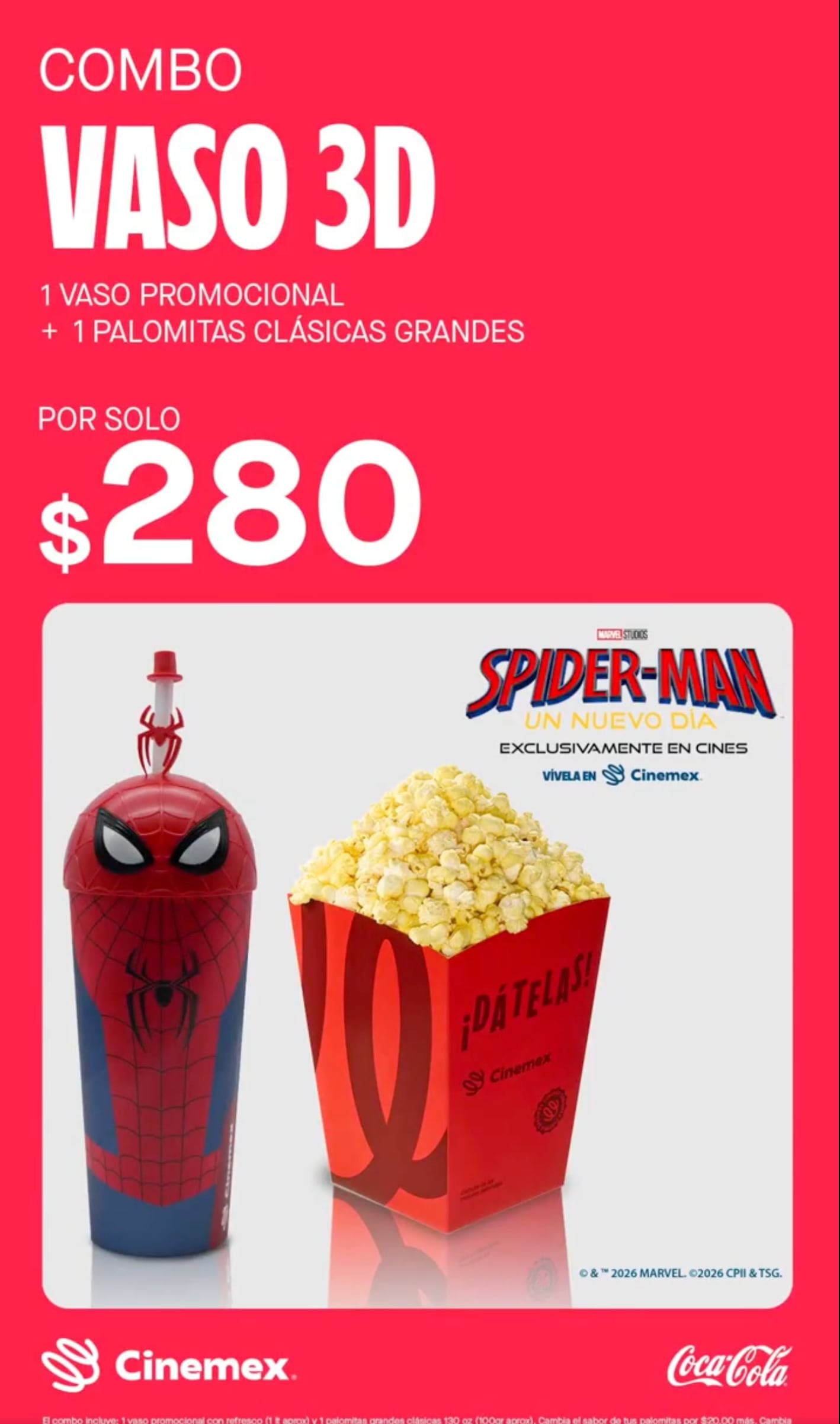 Vaso coleccionable de Spider-Man: Un Nuevo Día en Cinemex