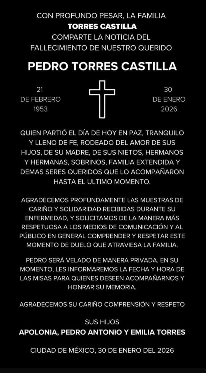 Familia de Pedro Torres confirma su muerte.