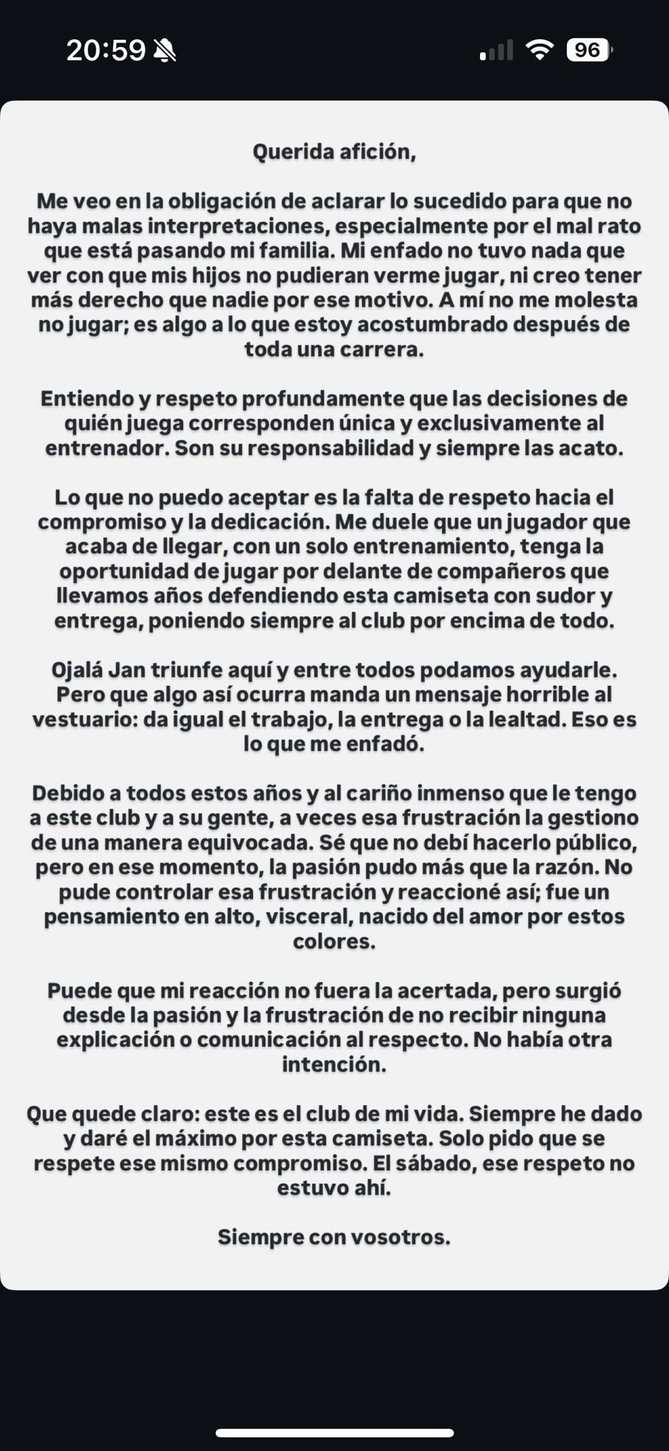 Comunicado de Dani Rodríguez.
