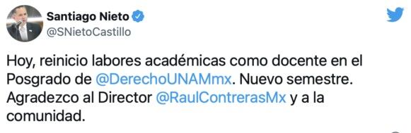 Santiago Nieto informa que dará clases en la UNAM