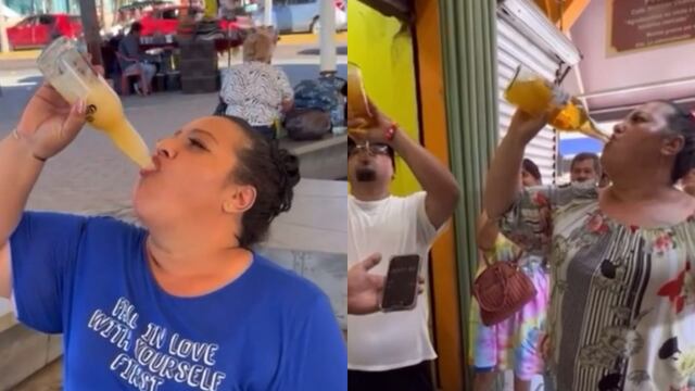 Doña Chela se hace viral por beber una cerveza en menos de un minuto