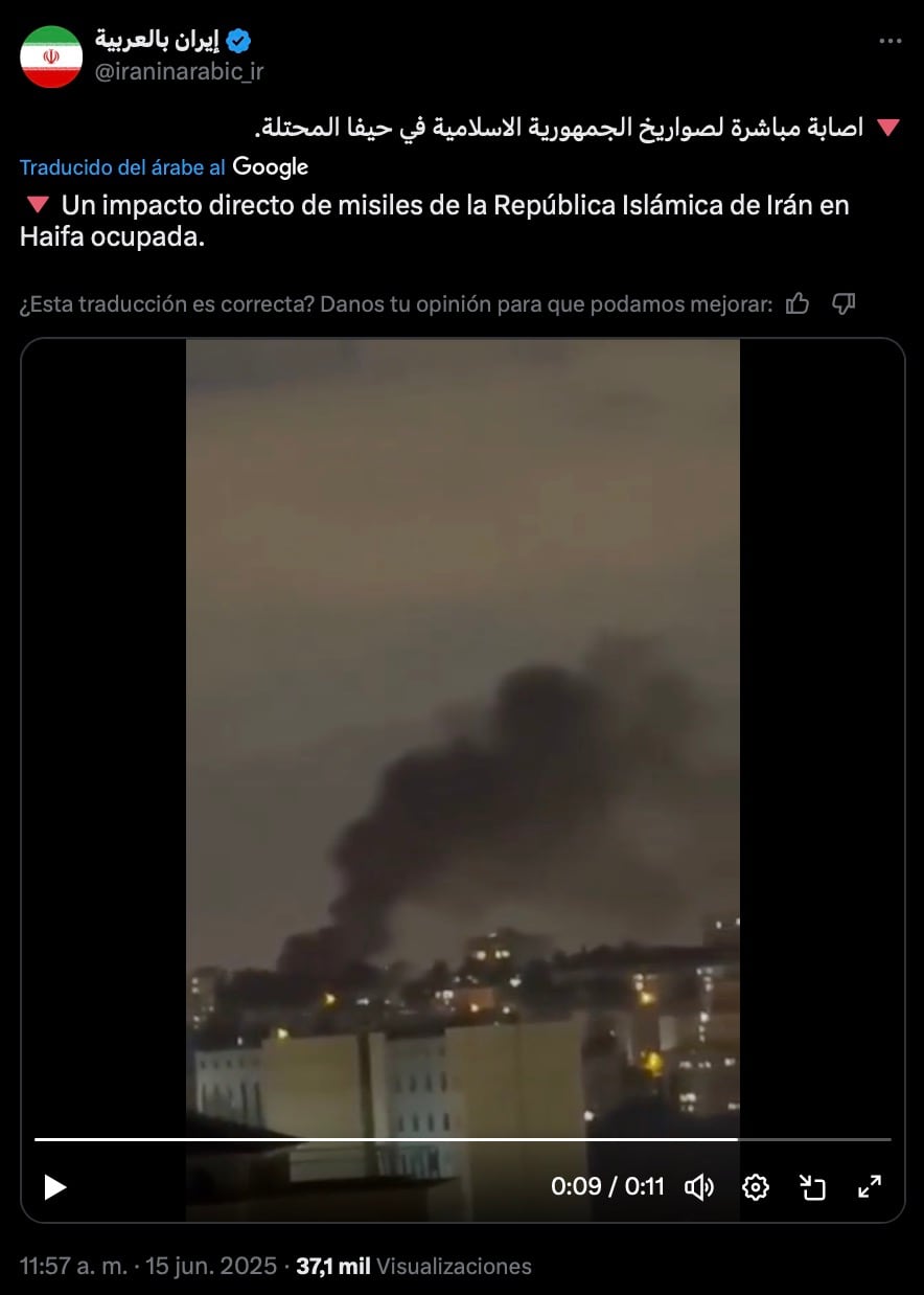 Reportan ataque de Irán en Haifa