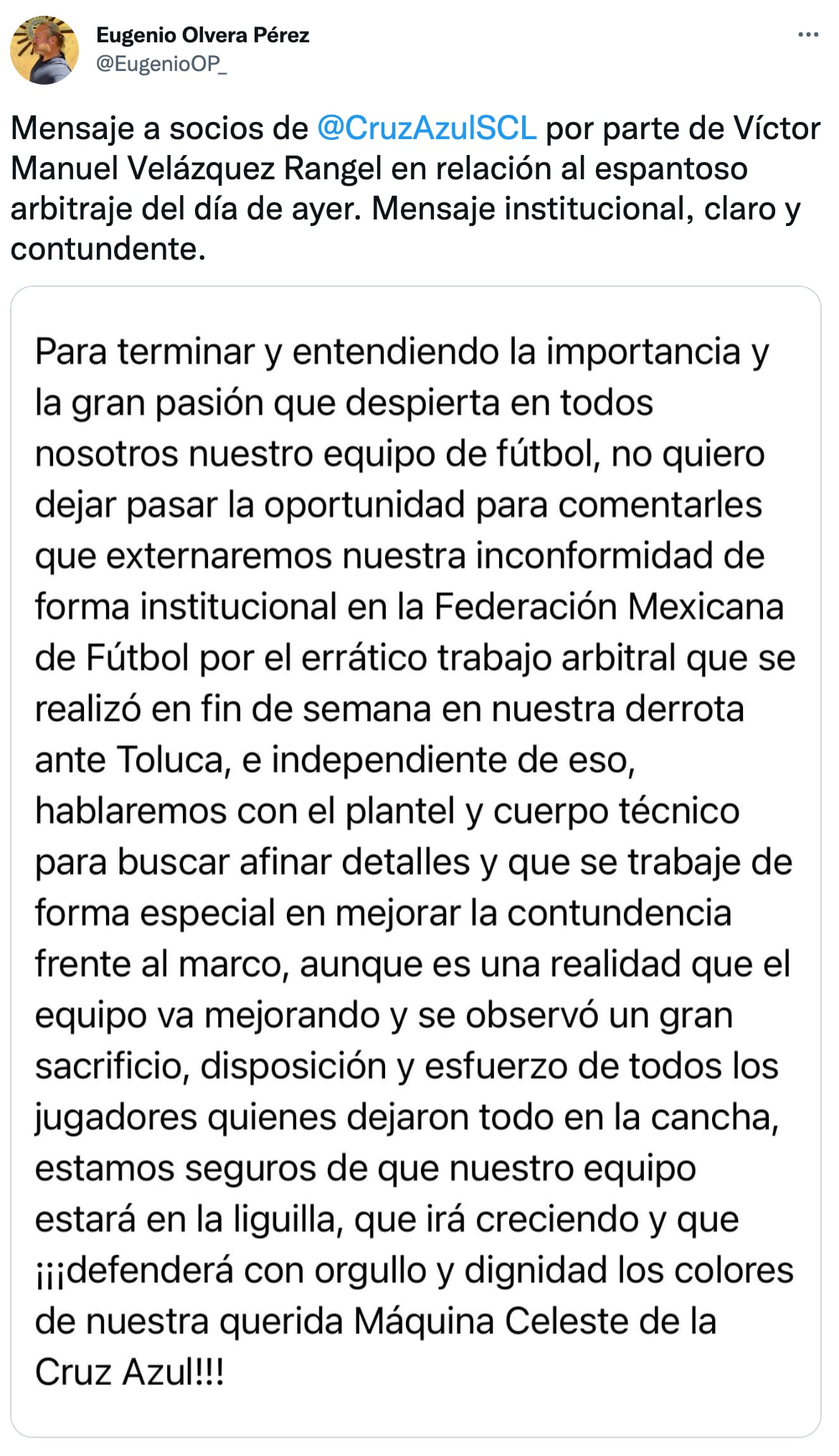 Mensaje Cruz Azul