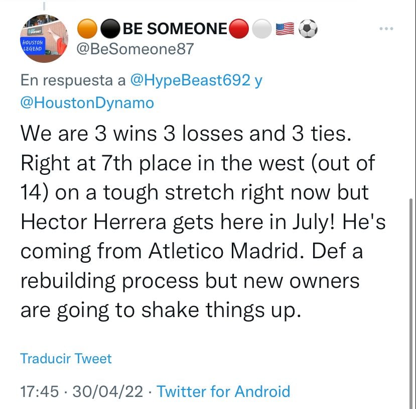 Mientras en España lo revientan, los aficionados del Houston Dynamo lo esperan con ansias.