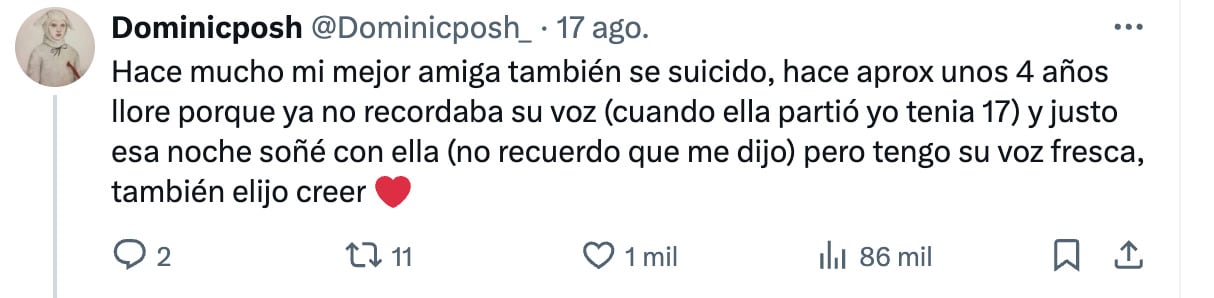 Usuarios comparten historias similares a las del amigo muerto de la usuaria, quien asegura la visitó