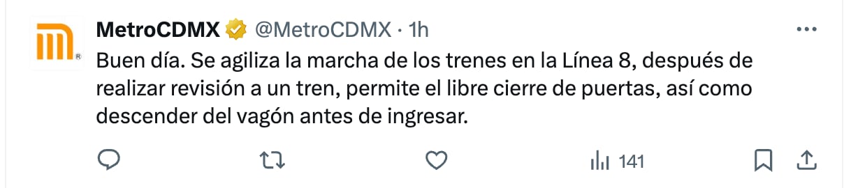 Metro CDMX explica retrasos en Línea 8