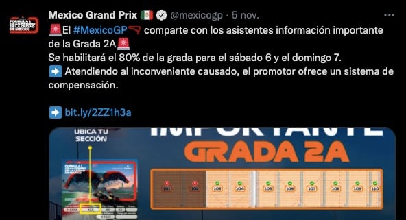 GP de México ofreció una compensación a los fans que compraron sus boletos en la Grada 2A