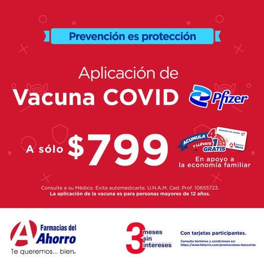 Promoción de Farmacias del Ahorro en vacunas Covid de Pfizer