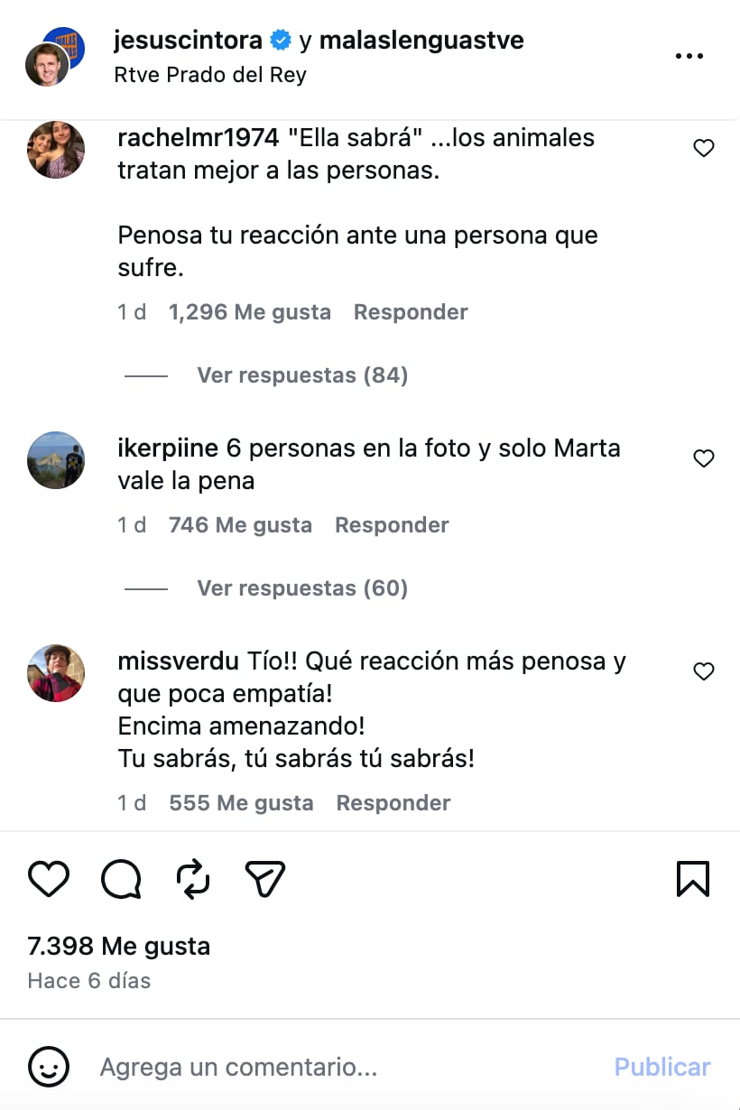 Jesús Cintora recibe comentarios criticando su trato a Marta Gómez Montero