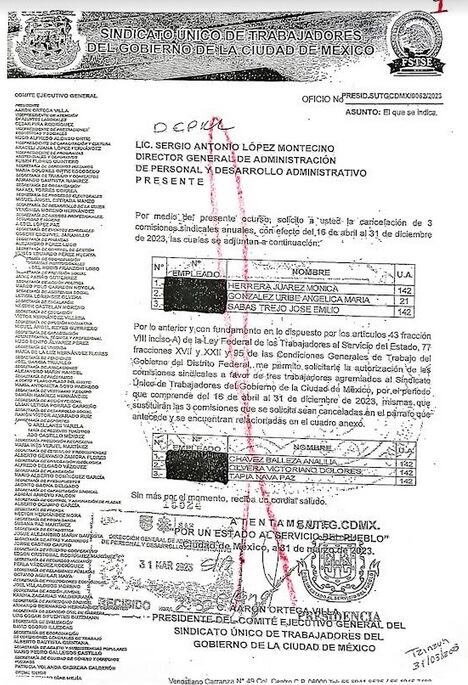 2 Oficio de cancelación de comisiones sindicales de Aarón Ortega Villa/Foto Agenda Propia