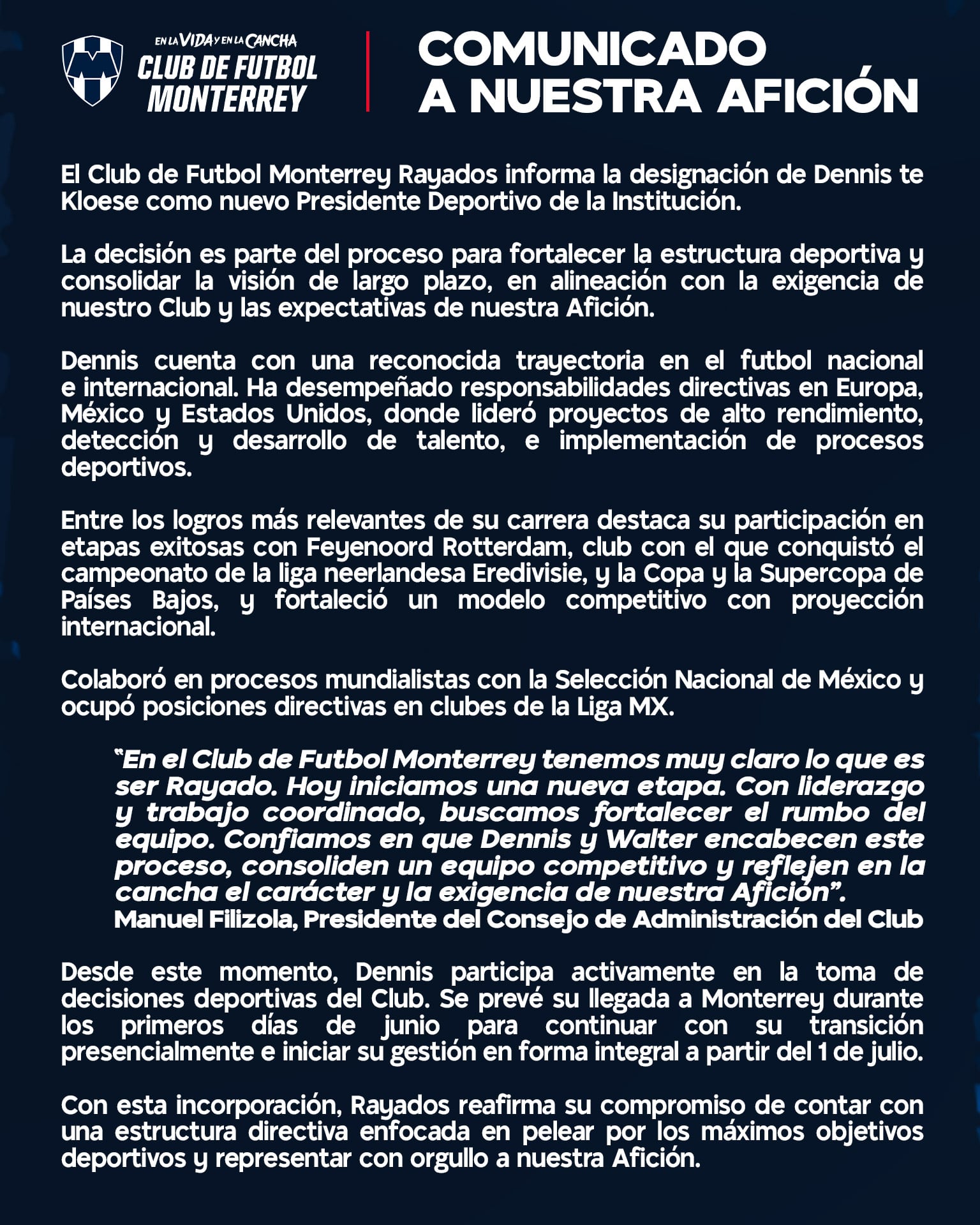 Rayados anuncia la llegada de Dennis te Kloese