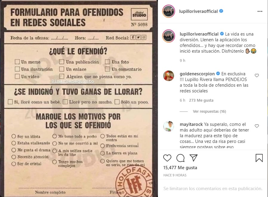 Lupillo Rivera responde a acusaciones de violencia de género