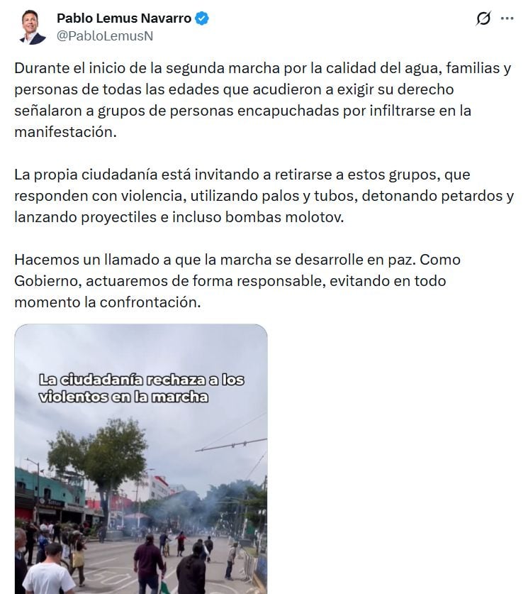 Pablo Lemus confirma presencia de grupos de choque en marcha por el agua en Guadalajara