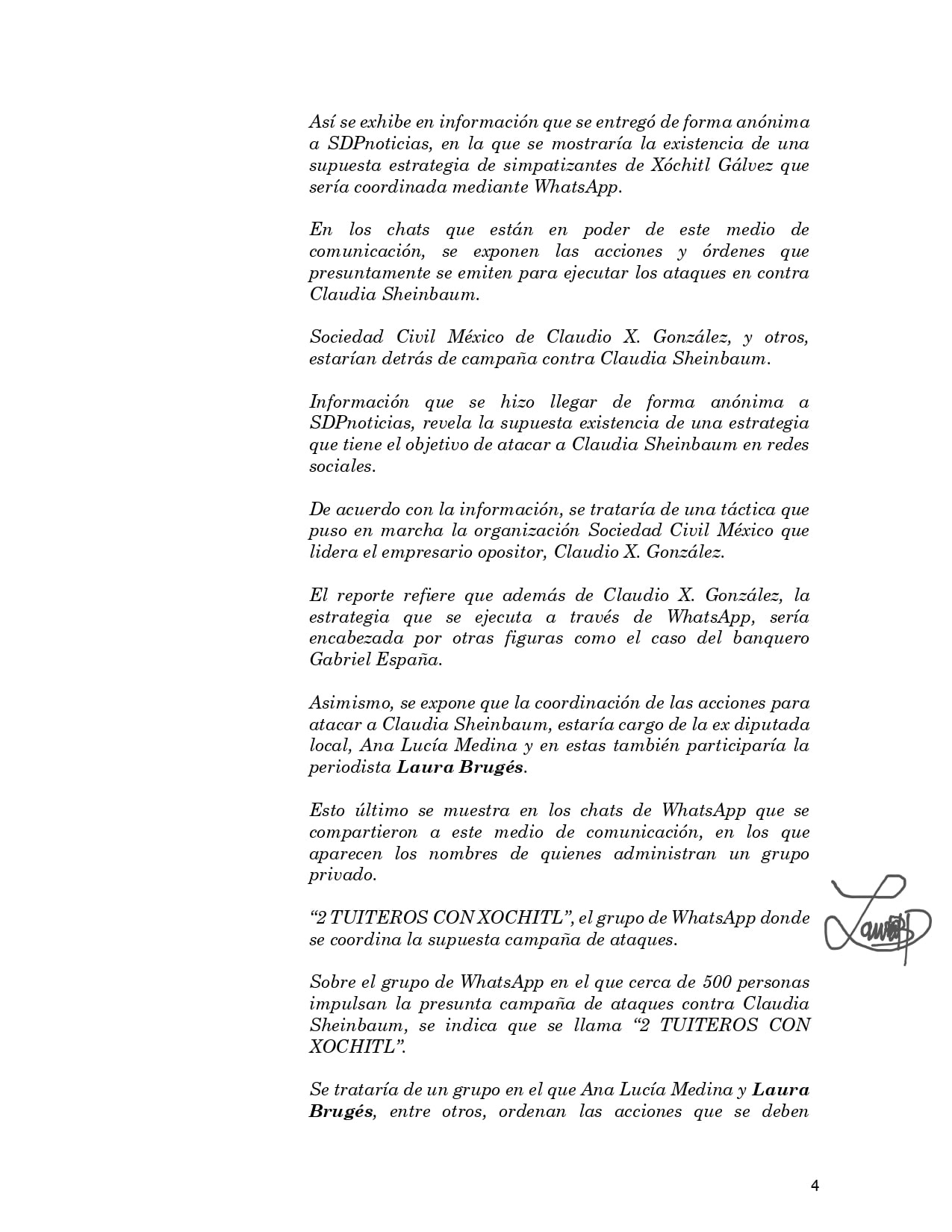 Laura Brugés solicitud de réplica