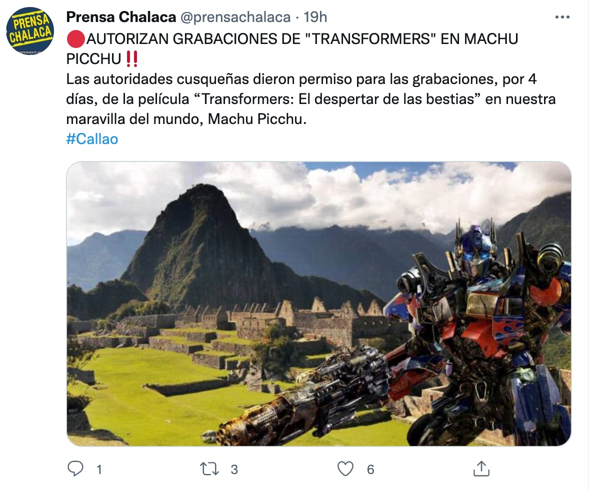 'Tranformers the Rise of the Beast' se grabará en Machu Picchu