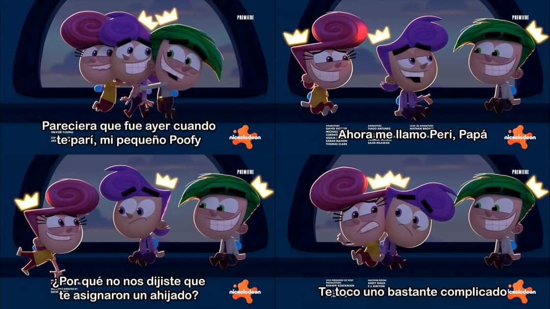 Poof adulto se reencuentra con sus padres, Cosmo y Wanda en Los Padrinos Mágicos