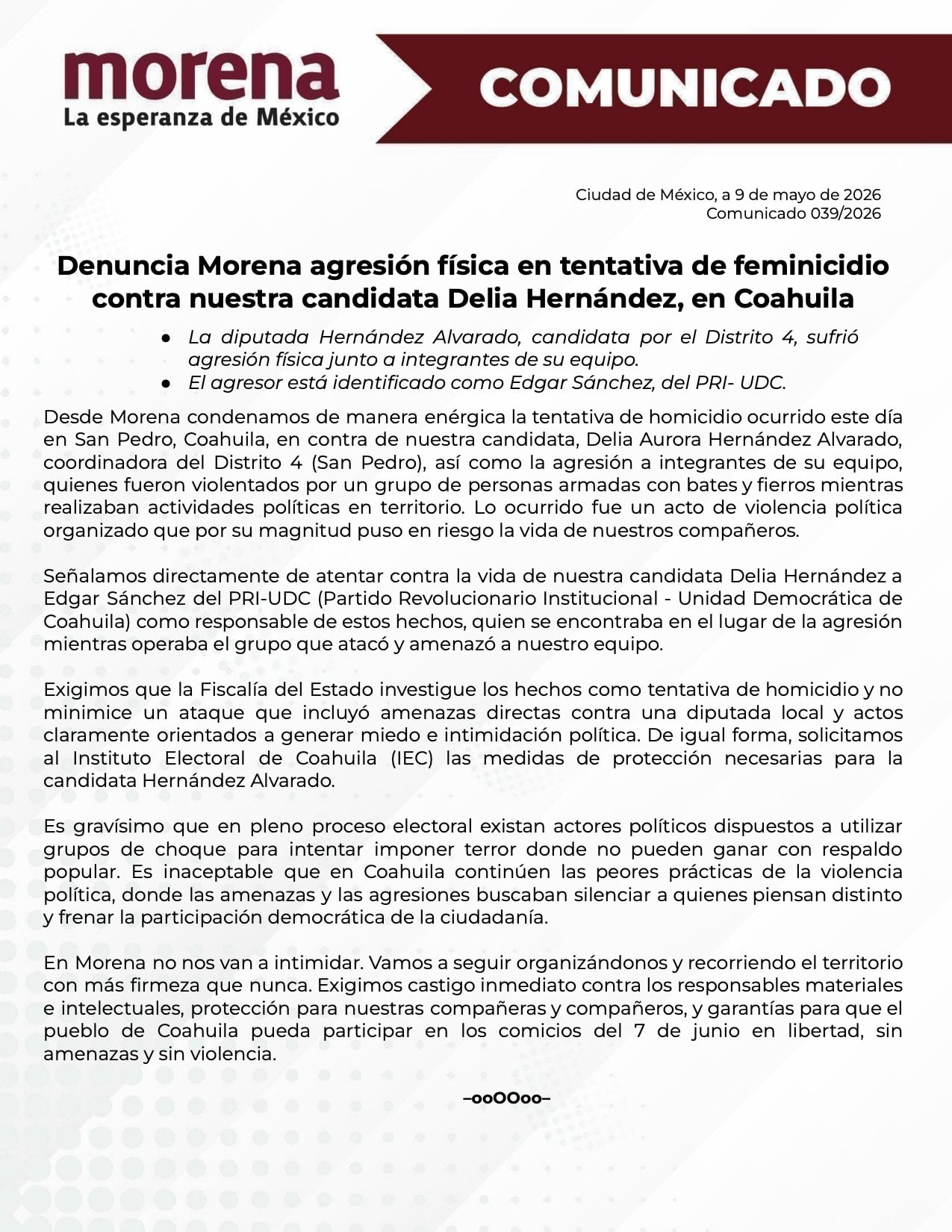 Morena denuncia intento de feminicidio contra la diputada Delia Hernández