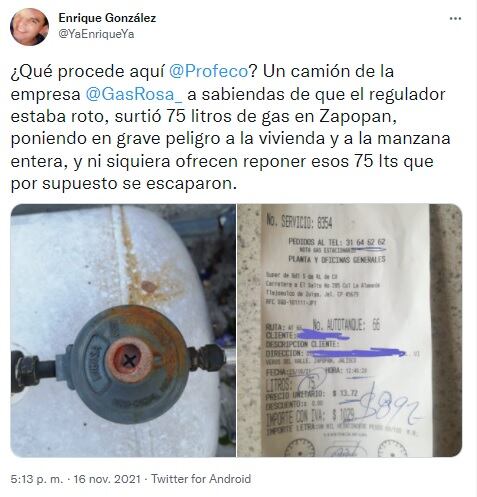 Denuncia en Twitter