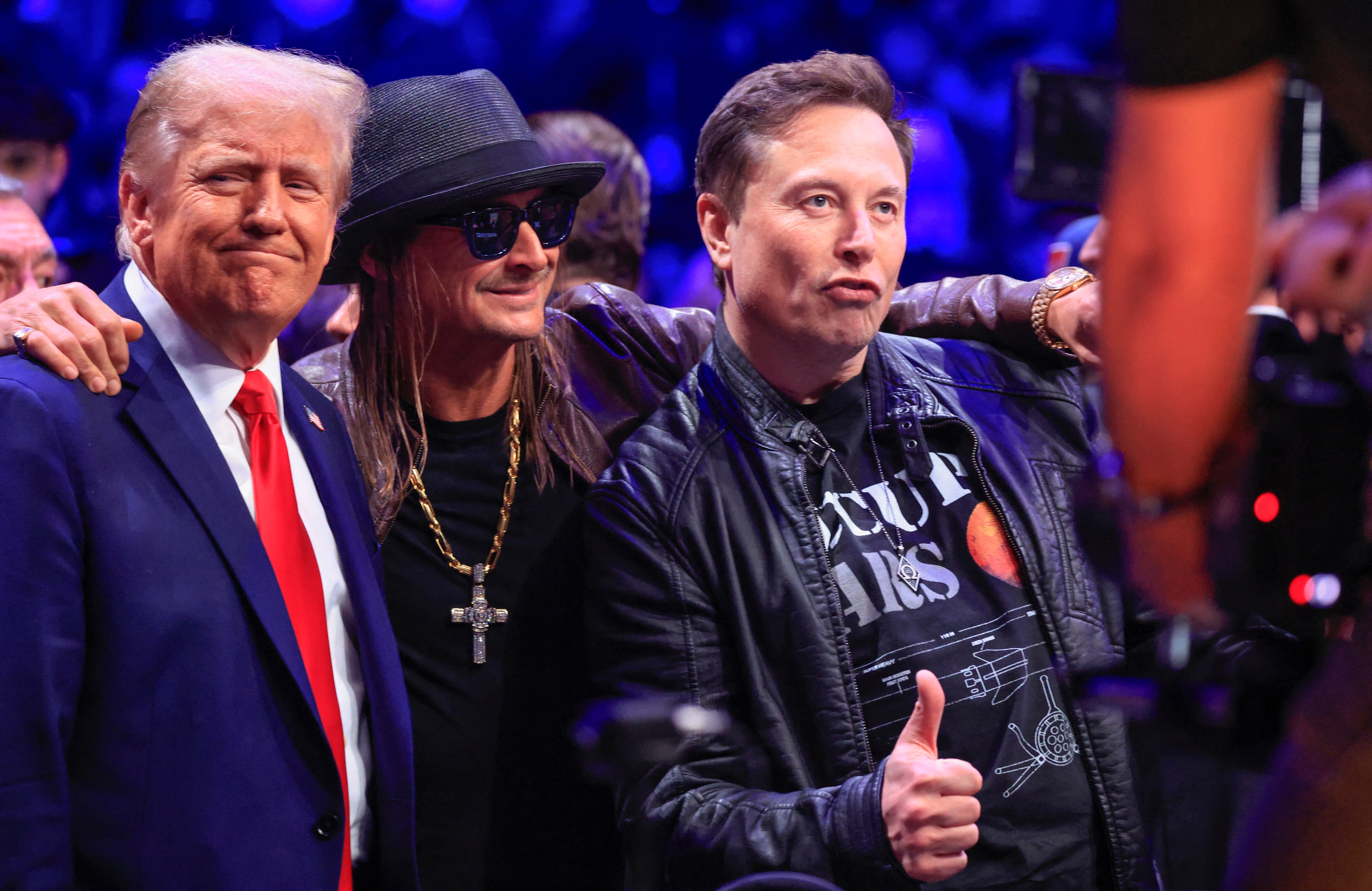 Donald Trump y Elon Musk con Kid Rock en la UFC