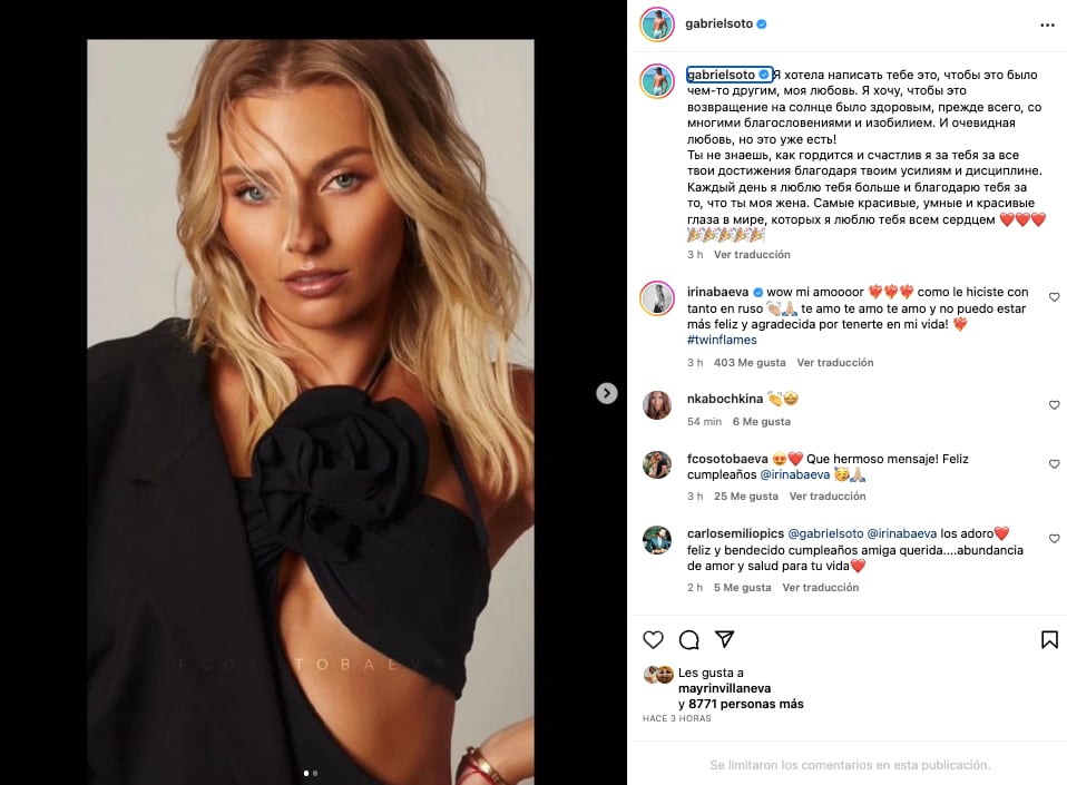 Gabriel Soto escribe mensaje amoroso a Irina Baeva