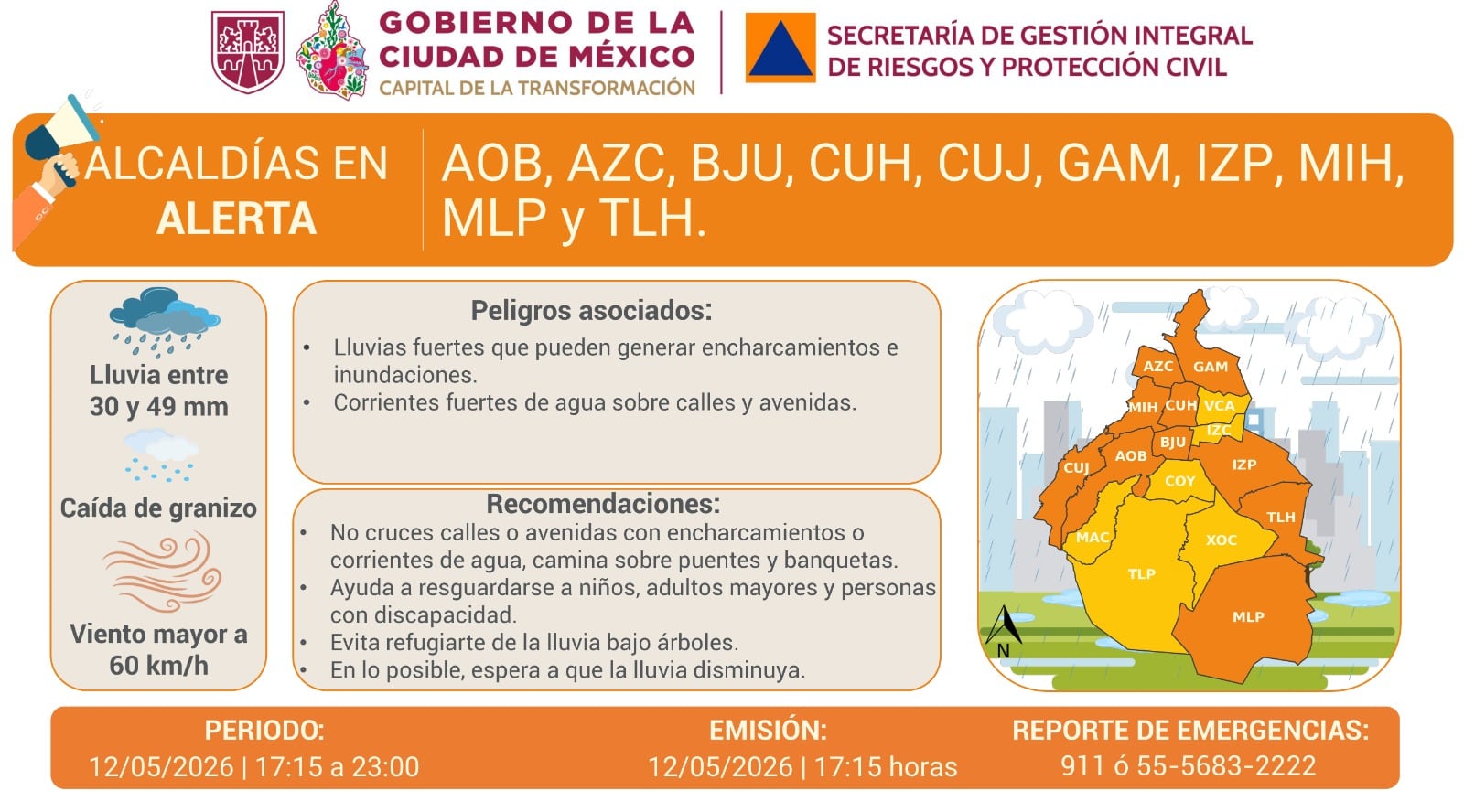 alerta naranja por lluvias en CDMX