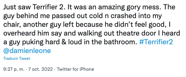 Reacciones a Terrifier 2