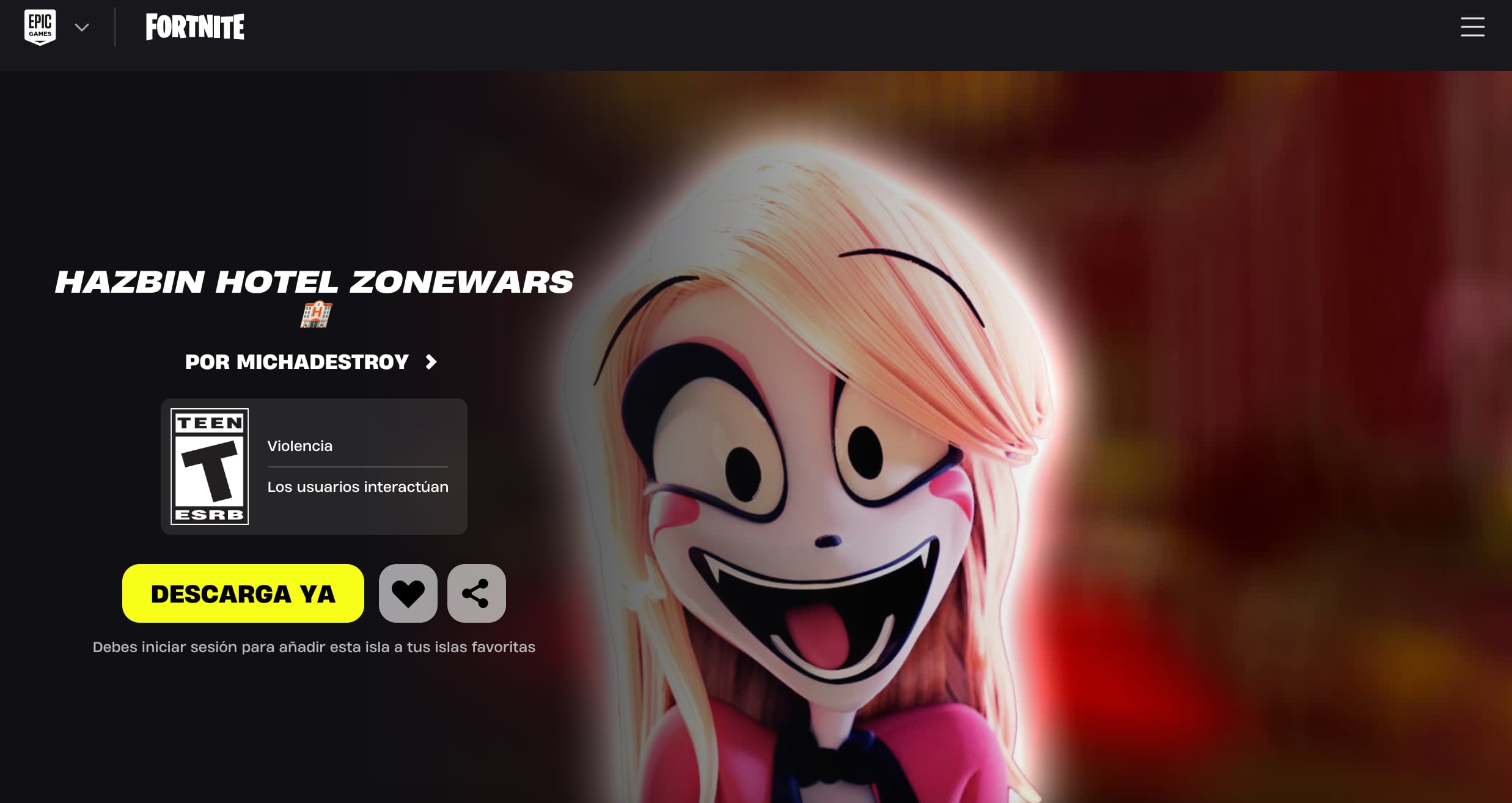 La colaboración de Hazbin Hotel en Fortnite con un emote y una isla