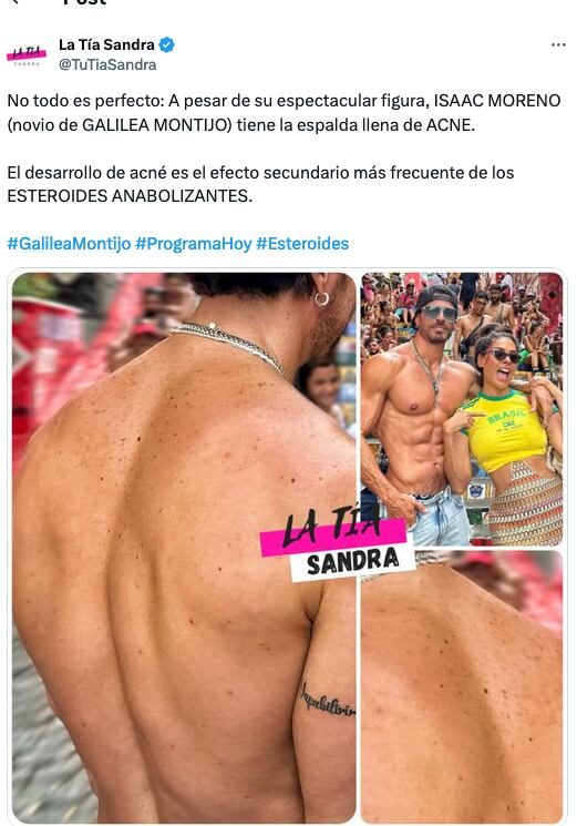 La tía Sandra dice que Isaac Moreno, novio de Galilea Montijo usa esteroides.