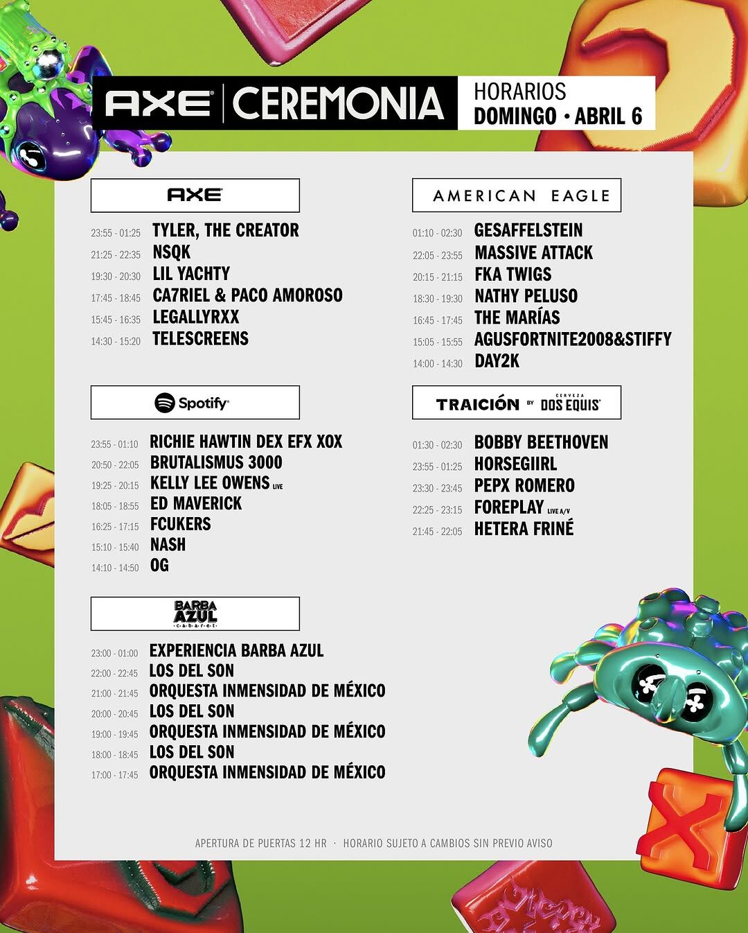 Axe Ceremonia 2025 Horarios por día y escenario
