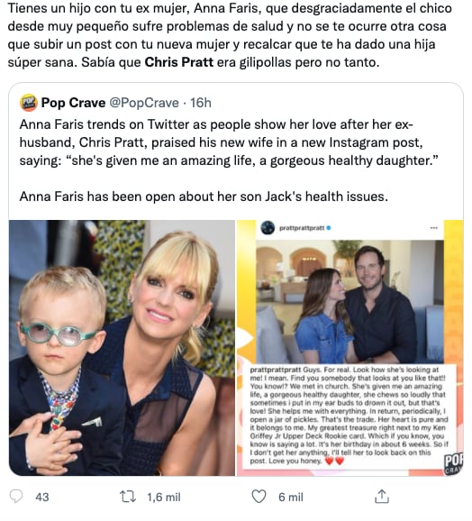Criticas a Chris Pratt sobre el comentario de su hija