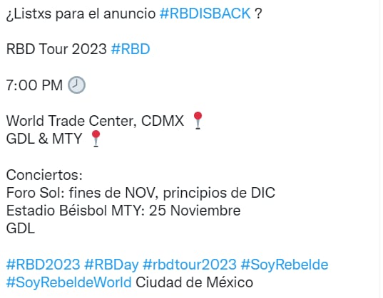 El concierto de RBD en CDMX sería en Foro Sol entre noviembre y diciembre.