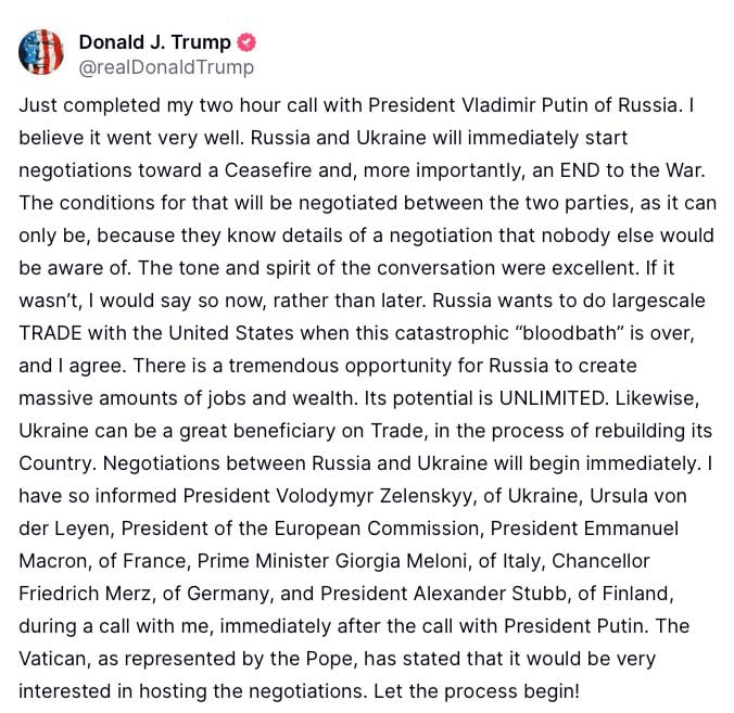 Donald Trump da avances de negociaciones inmediatas para finalizar la guerra Rusia Ucrania