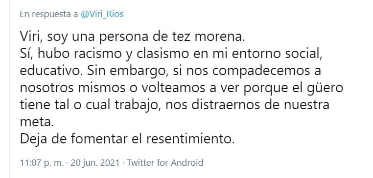 Respuesta de usuaria de Twitter