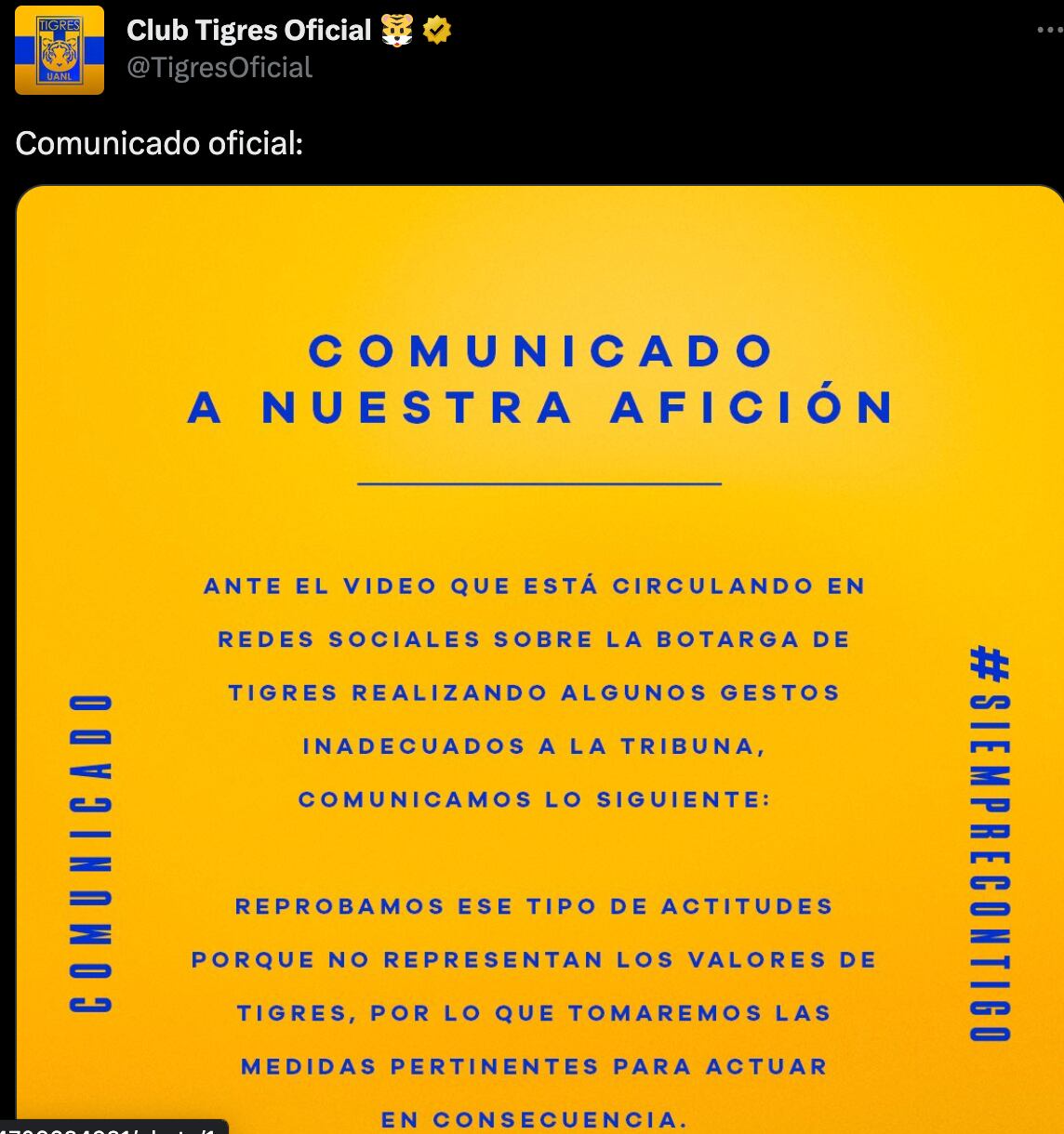 Club Tigres sobre seña obscena de su mascota