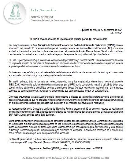 El TEPJF revoca acuerdo de lineamientos emitido por el INE el 15 de enero
