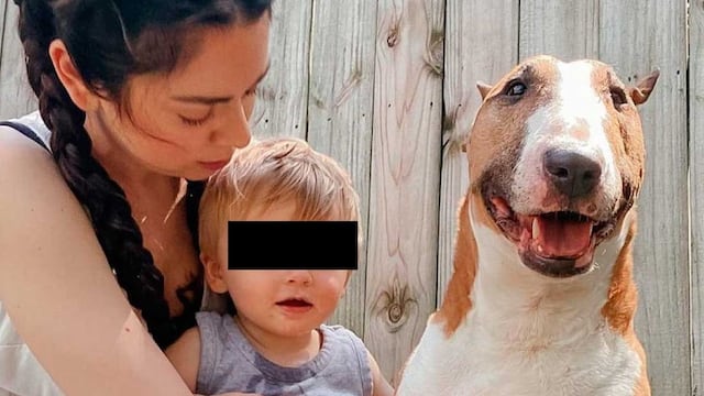 La influencer Nikki Philippi con su hijo y su perro