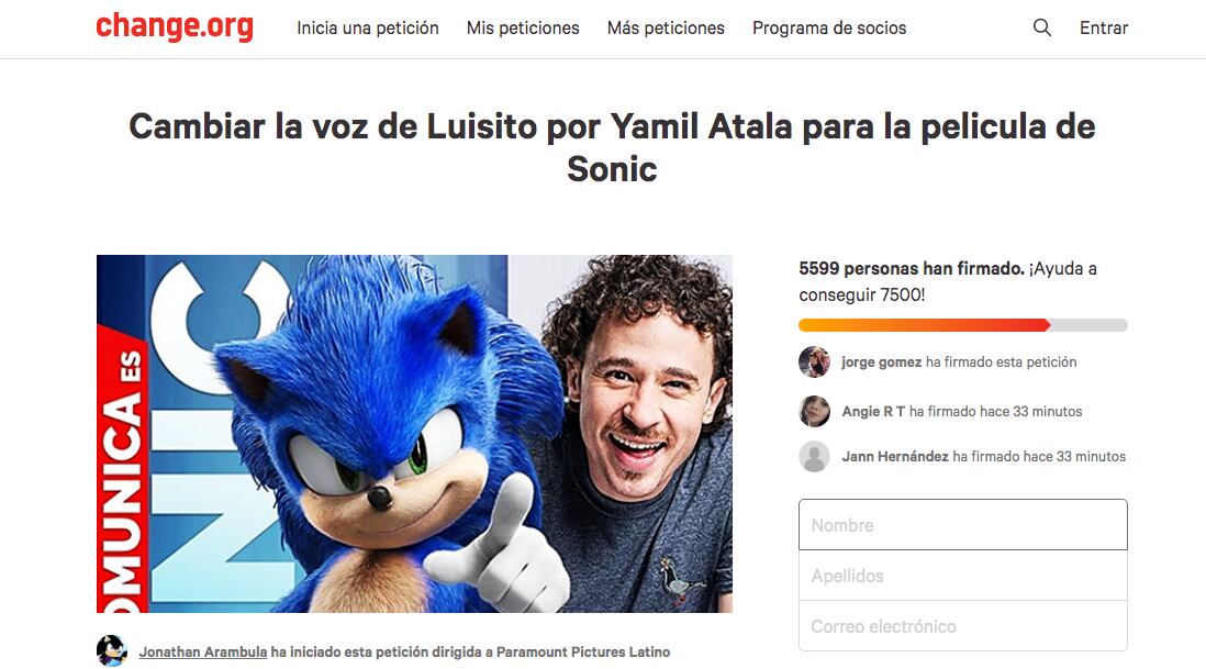 Petición Luisito Comunica Sonic