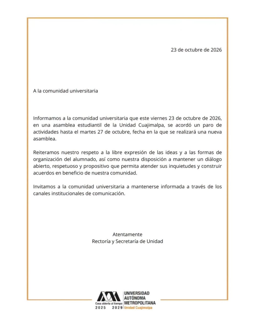 UAM Cuajimalpa se va a paro de 72 horas