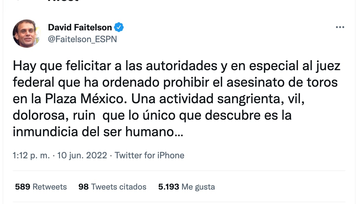 David Faitelson celebró la prohibición de las corridas de toros en CDMX