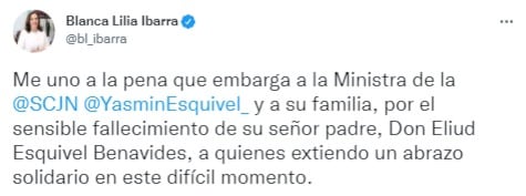 Blanca Lilia Ibarra lamenta la muerte de Eliud Esquivel