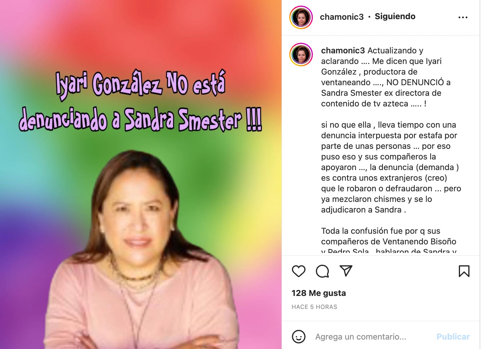 Desmientes que la productora Iyari González haya denunciado a Sandra Smester