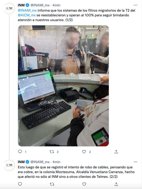 Robo de cables afectó los sistemas de mIgración de la T2 del AICM