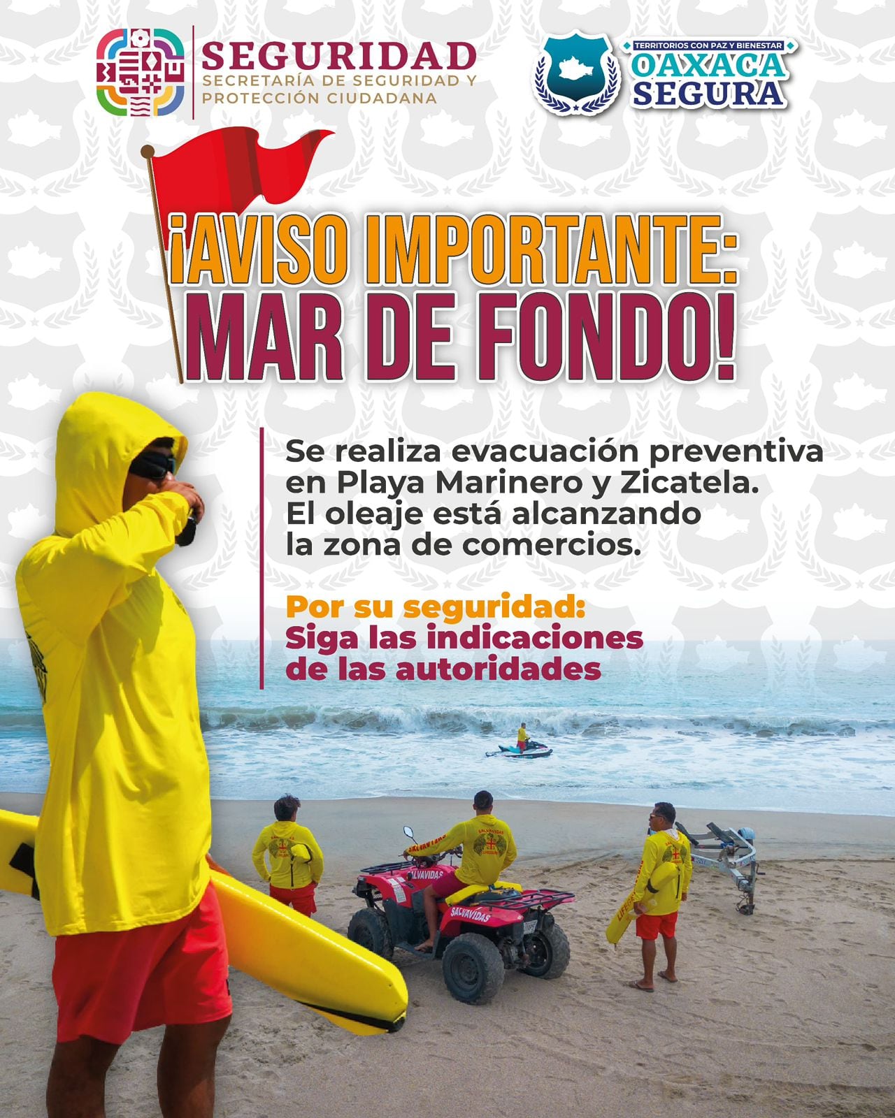 Mar de Fondo obliga evacuación en Zicatela y Marinero