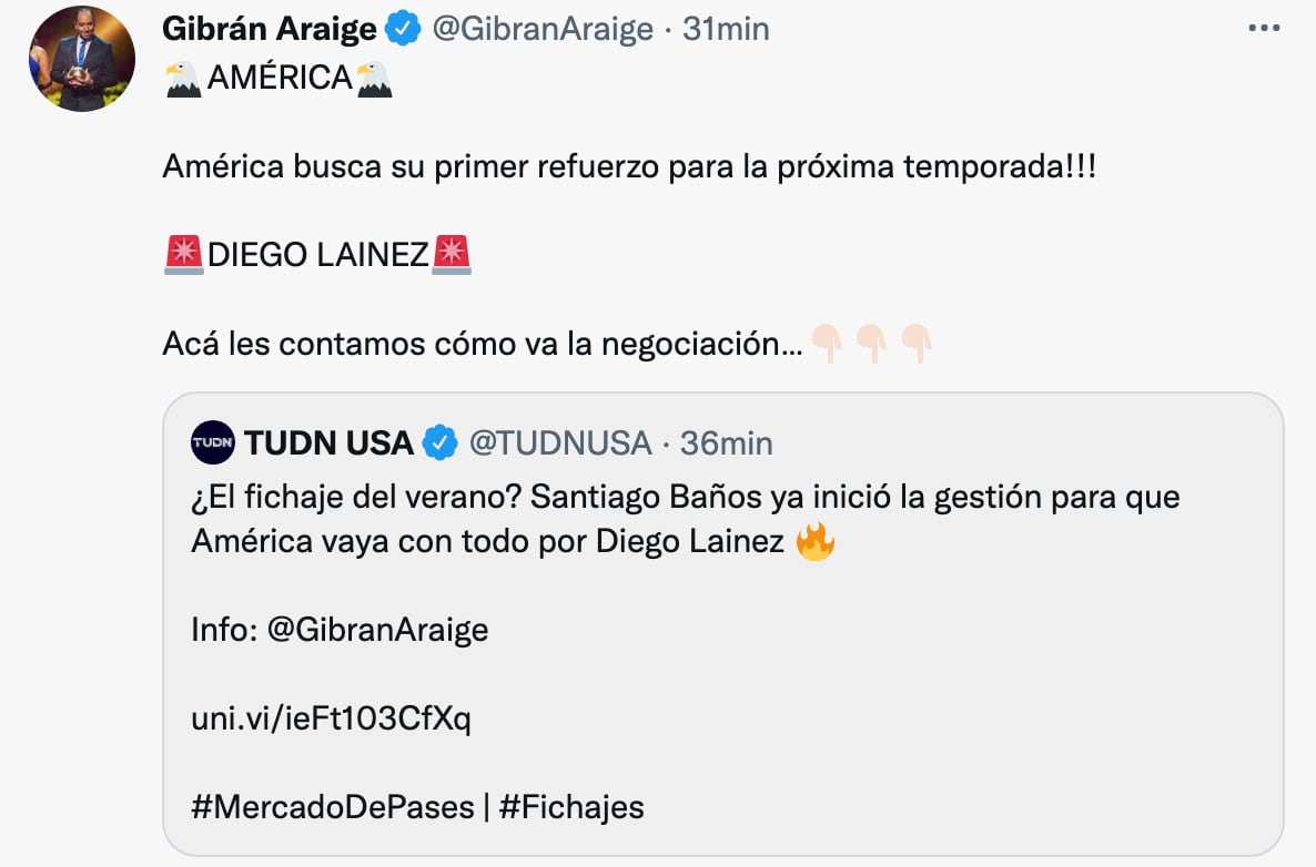 Diego Lainez podría regresar al América