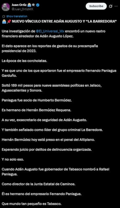 Adán Augusto López evita responder sobre financiamiento ligado a los Bermúdez